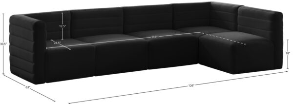 Quincy 126" Velvet Upholstered Comfort 5pc. Modular Sectional