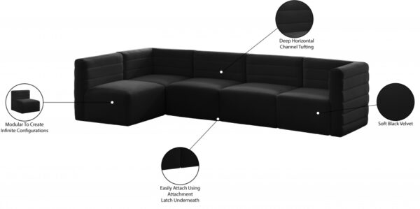 Quincy 126" Velvet Upholstered Comfort 5pc. Modular Sectional