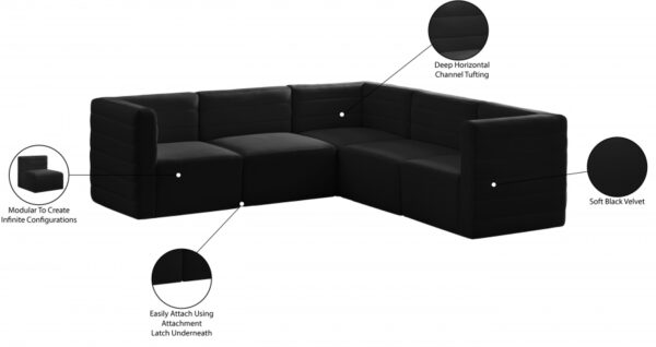 Quincy 95" Velvet Upholstered Comfort 5pc. Modular Sectional
