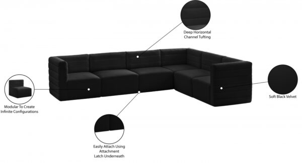 Quincy 126" Velvet Upholstered Comfort 6pc. Modular Sectional