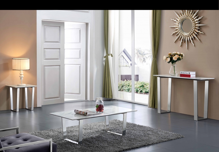 Carlton Marble Veneer Top And Chrome Steel Base Coffee Table
