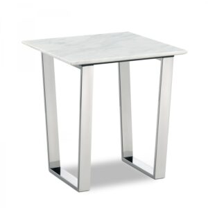 Carlton Marble Veneer Top And Chrome Steel Base End / Side Table