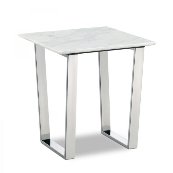 Carlton Marble Veneer Top And Chrome Steel Base End / Side Table