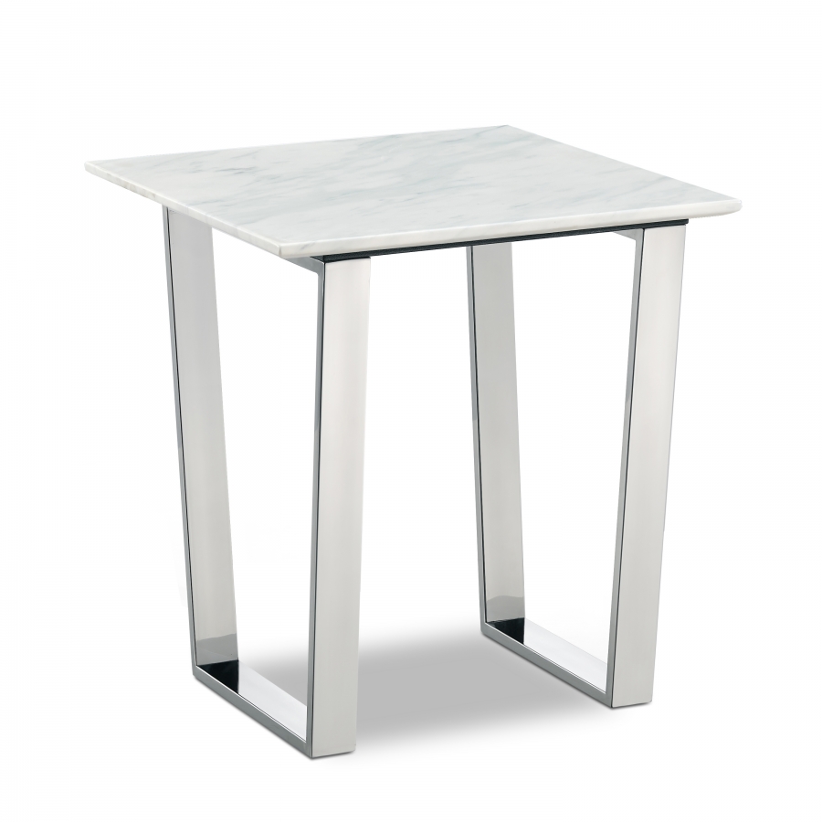 Carlton Marble Veneer Top And Chrome Steel Base End / Side Table