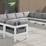 Nizuc 150" Water Resistant Fabric Upholstered Outdoor Patio 11pc. Modular Sectional