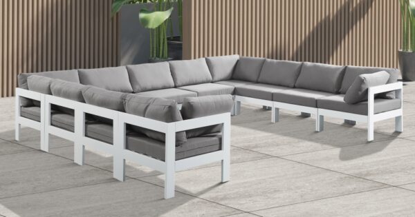 Nizuc 150" Water Resistant Fabric Upholstered Outdoor Patio 11pc. Modular Sectional