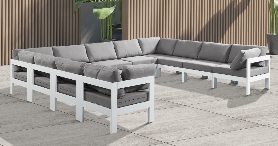 Nizuc 150" Water Resistant Fabric Upholstered Outdoor Patio 11pc. Modular Sectional
