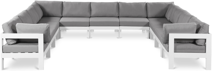 Nizuc 150" Water Resistant Fabric Upholstered Outdoor Patio 11pc. Modular Sectional