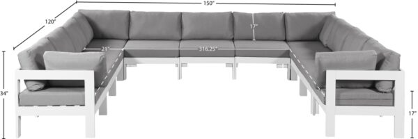 Nizuc 150" Water Resistant Fabric Upholstered Outdoor Patio 11pc. Modular Sectional