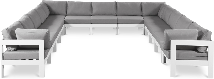 Nizuc 150" Water Resistant Fabric Upholstered Outdoor Patio 13pc. Modular Sectional