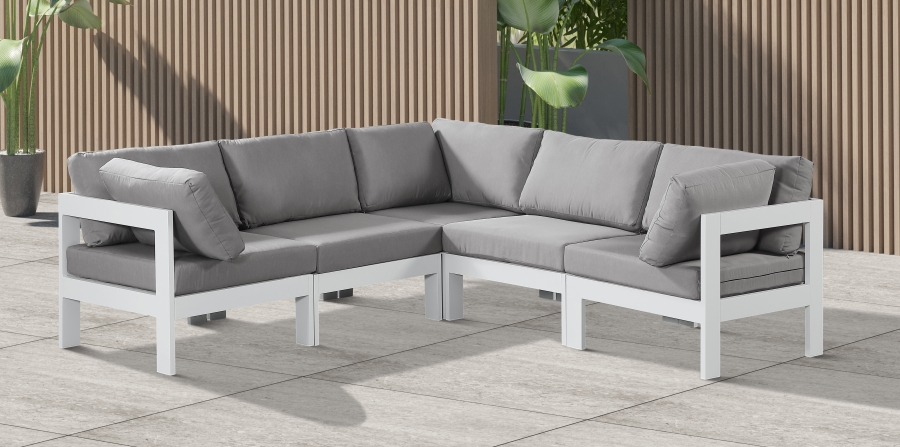 Nizuc 90" Water Resistant Fabric Upholstered Outdoor Patio 5pc. Modular Sectional