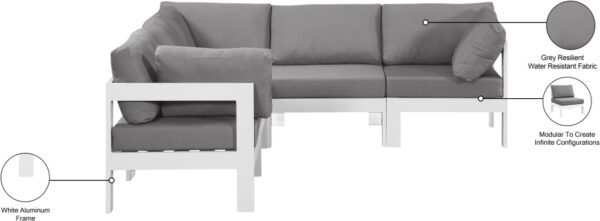 Nizuc 90" Water Resistant Fabric Upholstered Outdoor Patio 5pc. Modular Sectional