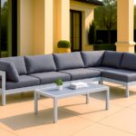 Nizuc 120" Water Resistant Fabric Upholstered Outdoor Patio 5pc. Modular Sectional