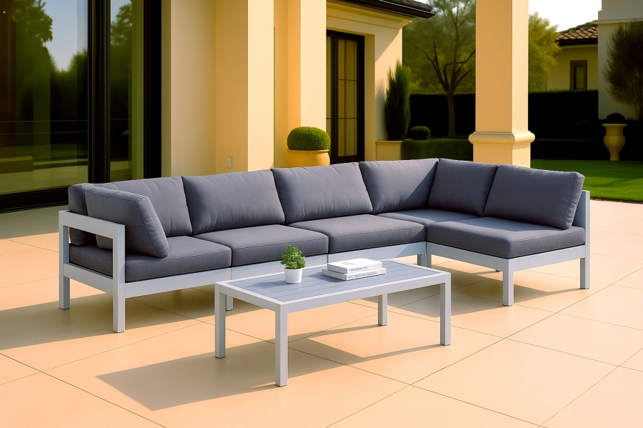 Nizuc 120" Water Resistant Fabric Upholstered Outdoor Patio 5pc. Modular Sectional
