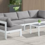 Nizuc 120" Water Resistant Fabric Upholstered Outdoor Patio 5pc. Modular Sectional