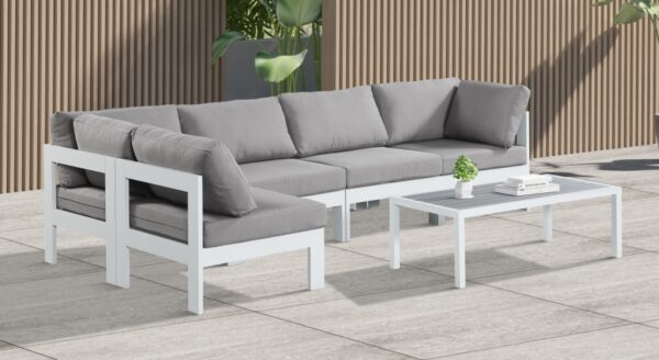 Nizuc 120" Water Resistant Fabric Upholstered Outdoor Patio 5pc. Modular Sectional
