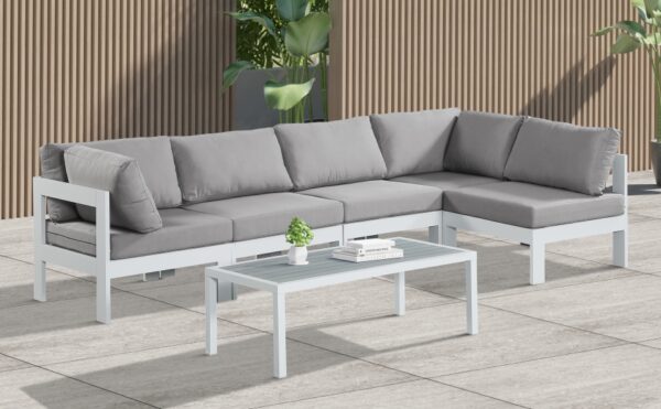 Nizuc 120" Water Resistant Fabric Upholstered Outdoor Patio 5pc. Modular Sectional