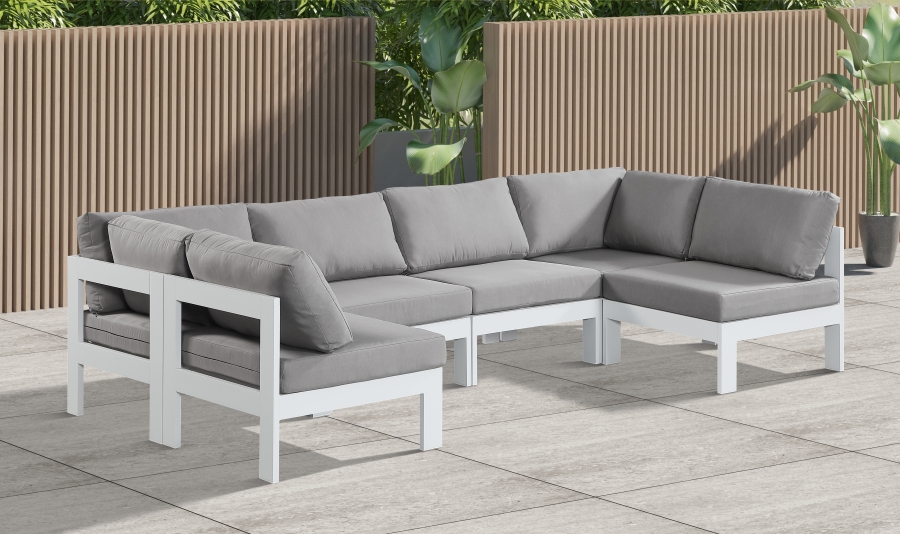 Nizuc 120" Water Resistant Fabric Upholstered Outdoor Patio 6pc. Modular Sectional