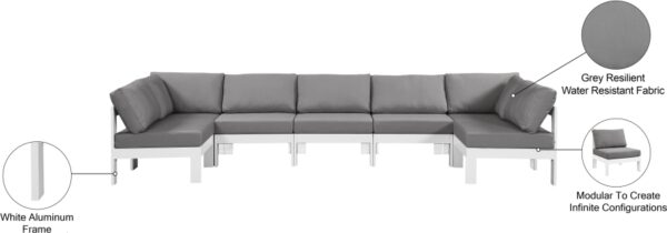 Nizuc 150" Water Resistant Fabric Upholstered Outdoor Patio 7pc. Modular Sectional