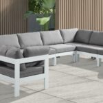 Nizuc 150" Water Resistant Fabric Upholstered Outdoor Patio 9pc. Modular Sectional
