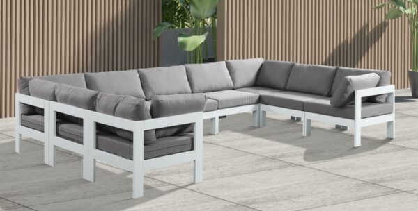 Nizuc 150" Water Resistant Fabric Upholstered Outdoor Patio 9pc. Modular Sectional