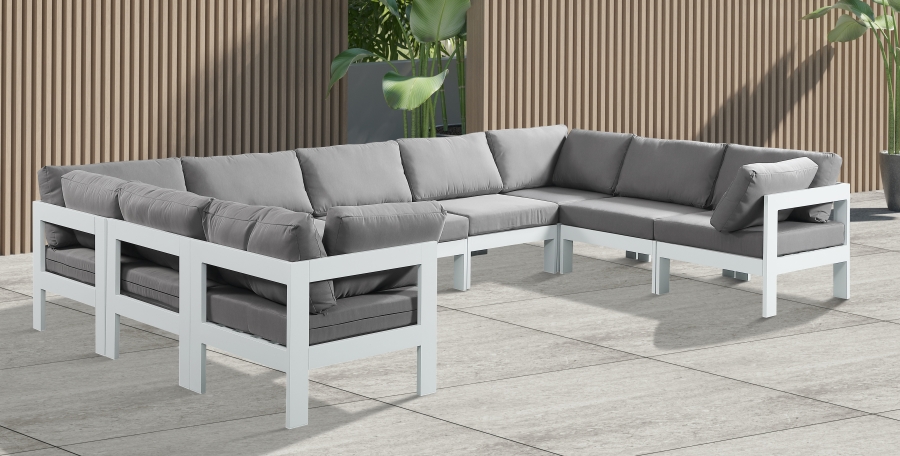 Nizuc 150" Water Resistant Fabric Upholstered Outdoor Patio 9pc. Modular Sectional