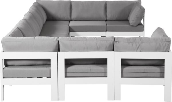 Nizuc 150" Water Resistant Fabric Upholstered Outdoor Patio 9pc. Modular Sectional