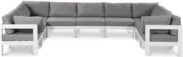 Nizuc 150" Water Resistant Fabric Upholstered Outdoor Patio 9pc. Modular Sectional