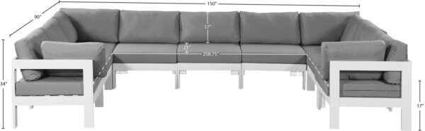 Nizuc 150" Water Resistant Fabric Upholstered Outdoor Patio 9pc. Modular Sectional
