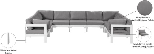 Nizuc 150" Water Resistant Fabric Upholstered Outdoor Patio 9pc. Modular Sectional