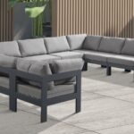 Nizuc 150" Water Resistant Fabric Upholstered Outdoor Patio 11pc. Modular Sectional