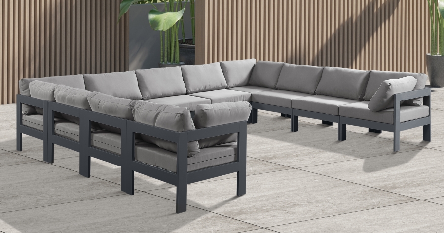 Nizuc 150" Water Resistant Fabric Upholstered Outdoor Patio 11pc. Modular Sectional