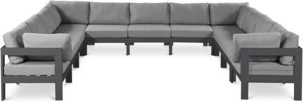 Nizuc 150" Water Resistant Fabric Upholstered Outdoor Patio 11pc. Modular Sectional