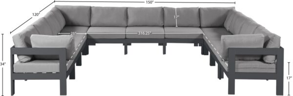 Nizuc 150" Water Resistant Fabric Upholstered Outdoor Patio 11pc. Modular Sectional