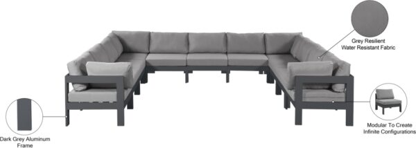 Nizuc 150" Water Resistant Fabric Upholstered Outdoor Patio 11pc. Modular Sectional