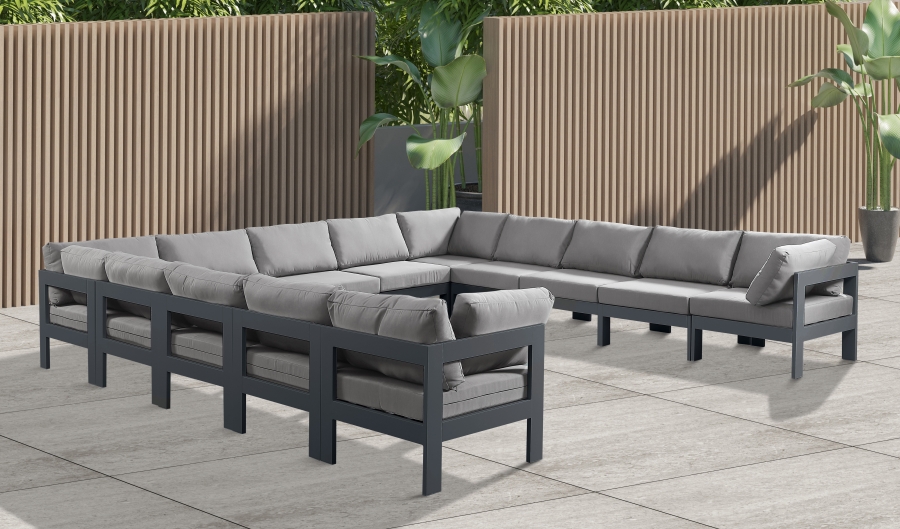 Nizuc 150" Water Resistant Fabric Upholstered Outdoor Patio 13pc. Modular Sectional