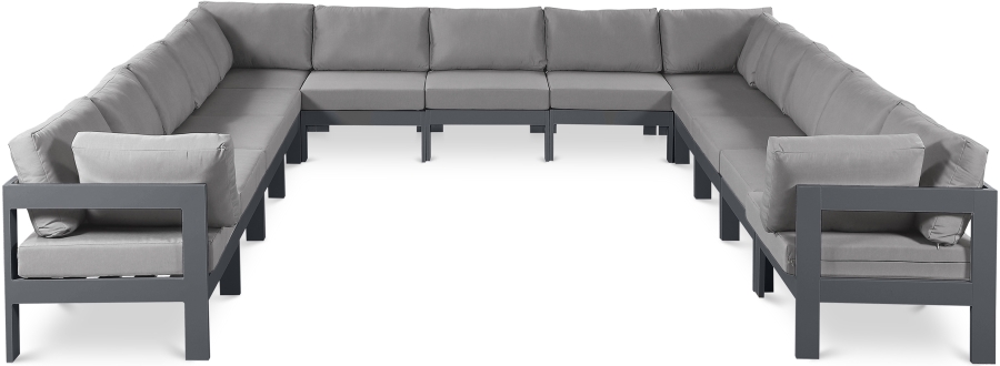 Nizuc 150" Water Resistant Fabric Upholstered Outdoor Patio 13pc. Modular Sectional