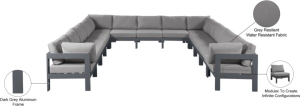Nizuc 150" Water Resistant Fabric Upholstered Outdoor Patio 13pc. Modular Sectional