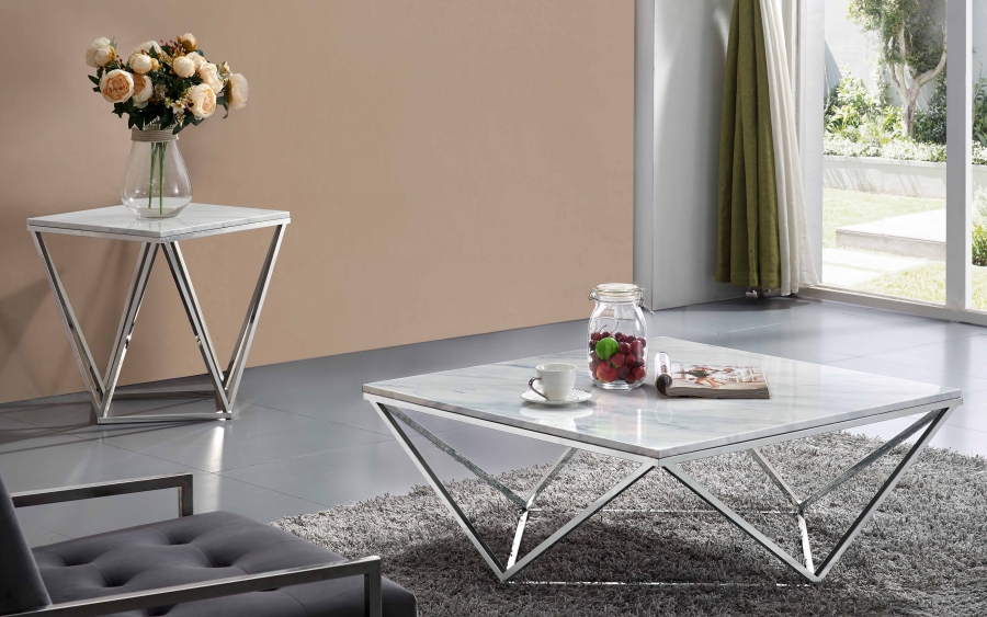 Skyler Marble Top And Chrome Steel Base Coffee Table