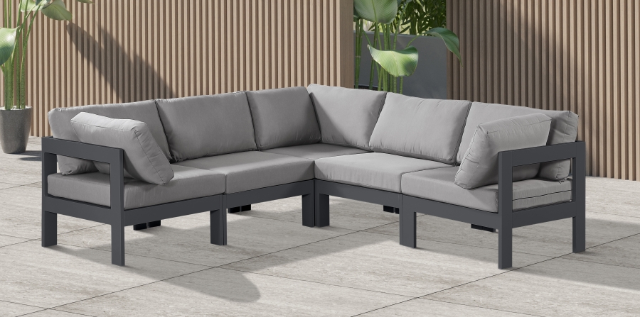 Nizuc 90" Water Resistant Fabric Upholstered Outdoor Patio 5pc. Modular Sectional