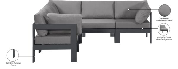 Nizuc 90" Water Resistant Fabric Upholstered Outdoor Patio 5pc. Modular Sectional
