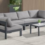 Nizuc 120" Water Resistant Fabric Upholstered Outdoor Patio 5pc. Modular Sectional