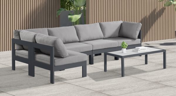 Nizuc 120" Water Resistant Fabric Upholstered Outdoor Patio 5pc. Modular Sectional