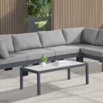 Nizuc 120" Water Resistant Fabric Upholstered Outdoor Patio 5pc. Modular Sectional
