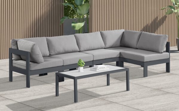Nizuc 120" Water Resistant Fabric Upholstered Outdoor Patio 5pc. Modular Sectional