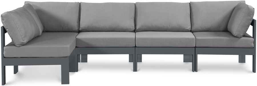 Nizuc 120" Water Resistant Fabric Upholstered Outdoor Patio 5pc. Modular Sectional