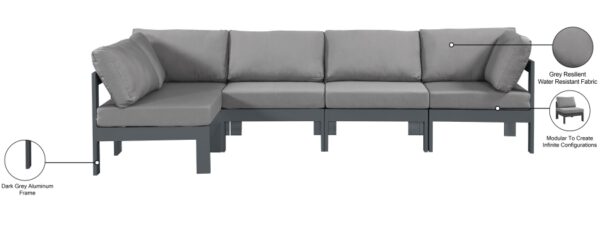 Nizuc 120" Water Resistant Fabric Upholstered Outdoor Patio 5pc. Modular Sectional