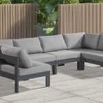 Nizuc 120" Water Resistant Fabric Upholstered Outdoor Patio 6pc. Modular Sectional
