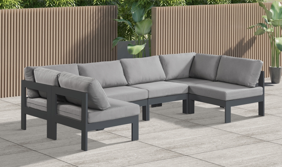 Nizuc 120" Water Resistant Fabric Upholstered Outdoor Patio 6pc. Modular Sectional