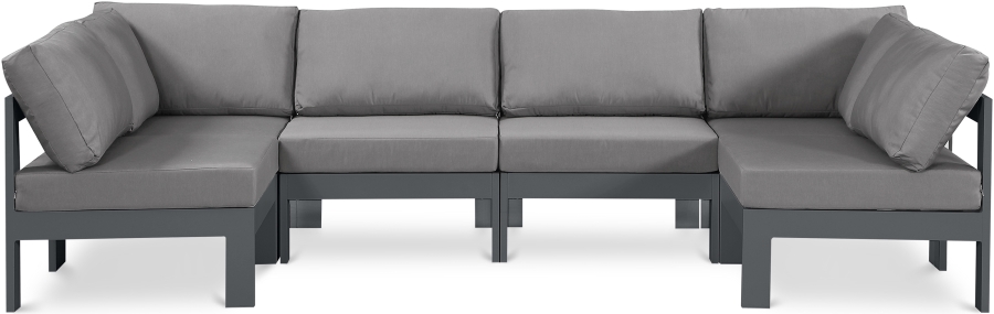 Nizuc 120" Water Resistant Fabric Upholstered Outdoor Patio 6pc. Modular Sectional